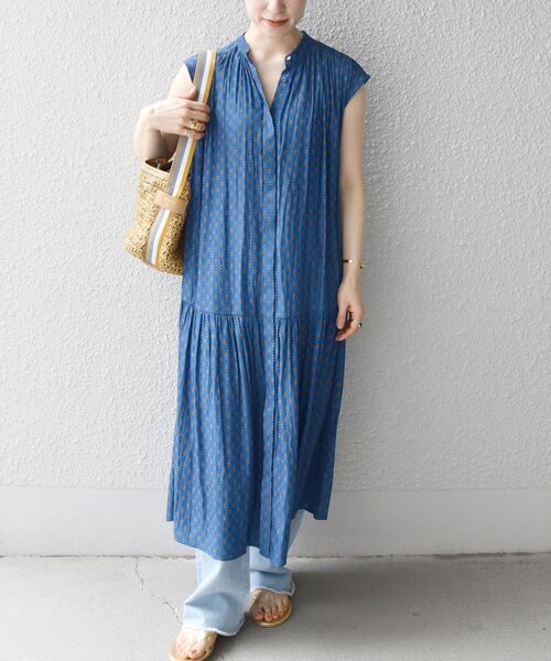 シップス　インドプリント　ロングワンピース　ギャザー　sohana ゆったり シップス インドプリント ロングワンピース ギャザー sohana
