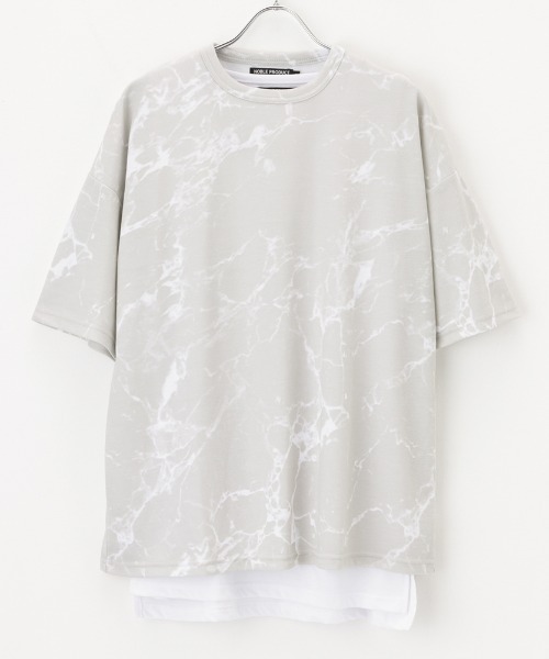 Mac-House(マックハウス)の「着回し自在!ゆったりシルエット 総柄Tシャツ+タンクトップ+アクセサリーの3点セット(Tシャツ/カットソー・メンズ・ブラック/グレイッシュベージュ/グレー・L/M)」の1枚目の写真