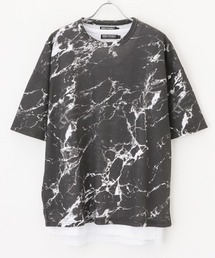 着回し自在!ゆったりシルエット 総柄Tシャツ+タンクトップ+アクセサリーの3点セット