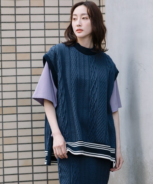 Munich（ミューニック）の「16/2ケーブルジャガードジレ（ベスト・レディース・ネイビー/グリーン/アイボリー・FREE）」の7枚目の写真