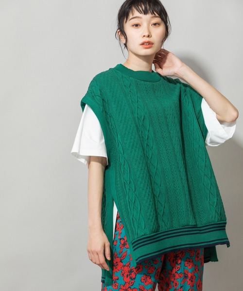 Munich（ミューニック）の「16/2ケーブルジャガードジレ（ベスト・レディース・ネイビー/グリーン/アイボリー・FREE）」の14枚目の写真