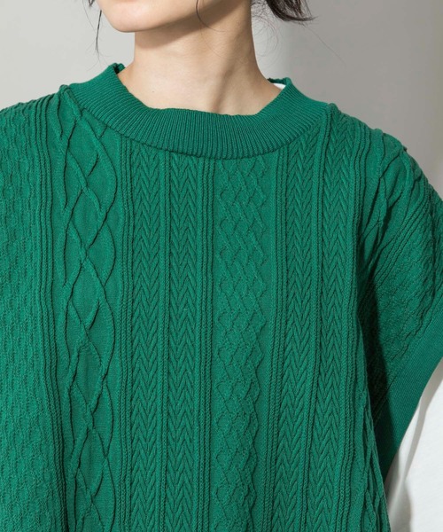 Munich（ミューニック）の「16/2ケーブルジャガードジレ（ベスト・レディース・ネイビー/グリーン/アイボリー・FREE）」の19枚目の写真