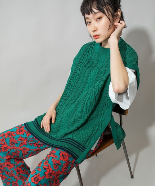 Munich（ミューニック）の「16/2ケーブルジャガードジレ（ベスト・レディース・ネイビー/グリーン/アイボリー・FREE）」の17枚目の写真