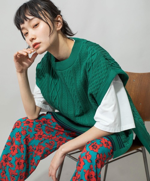 Munich（ミューニック）の「16/2ケーブルジャガードジレ（ベスト・レディース・ネイビー/グリーン/アイボリー・FREE）」の18枚目の写真