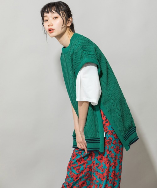 Munich（ミューニック）の「16/2ケーブルジャガードジレ（ベスト・レディース・ネイビー/グリーン/アイボリー・FREE）」の15枚目の写真