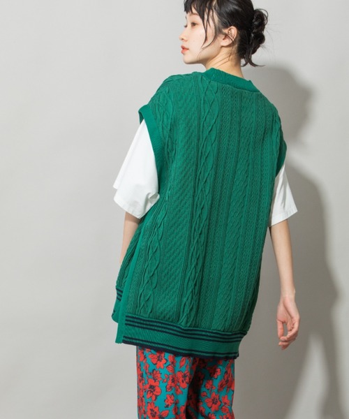 Munich（ミューニック）の「16/2ケーブルジャガードジレ（ベスト・レディース・ネイビー/グリーン/アイボリー・FREE）」の16枚目の写真