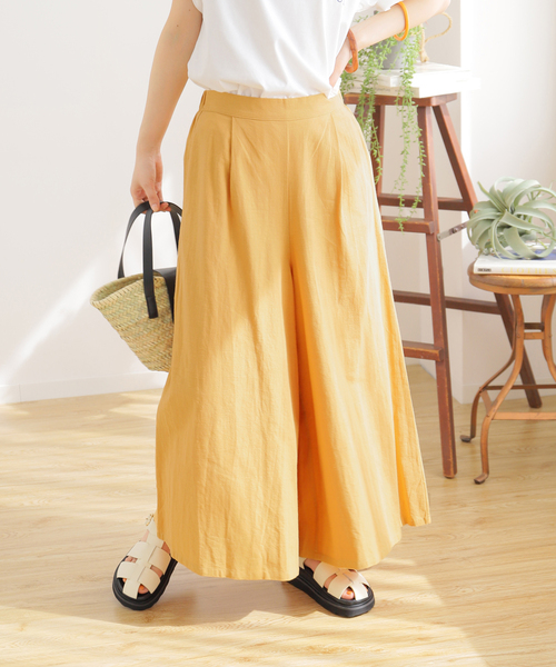 B.C STOCK（ベーセーストック）の「リネンライクコットン ワイドキュロット（その他パンツ・レディース・ブラック/ピンク/イエロー/グリーン・FREE）」の4枚目の写真