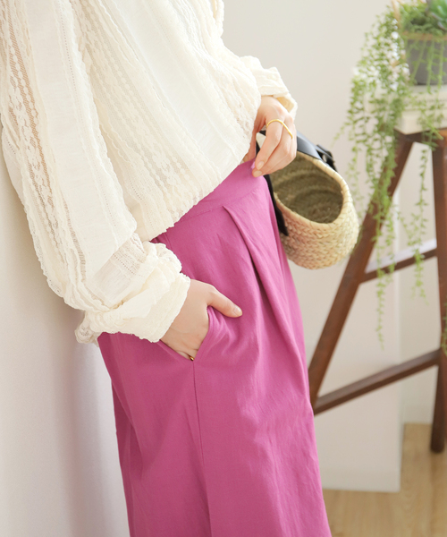 B.C STOCK（ベーセーストック）の「リネンライクコットン ワイドキュロット（その他パンツ・レディース・ブラック/ピンク/イエロー/グリーン・FREE）」の11枚目の写真