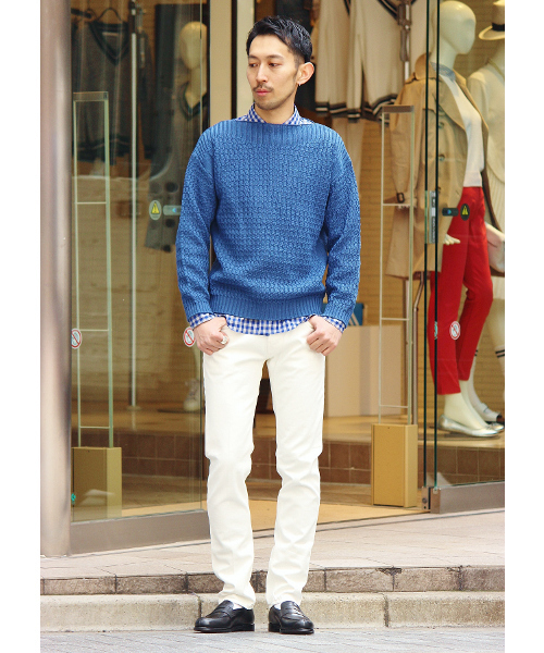 EDIFICE（エディフィス）の「◇ギマコットン ボートネックプルオーバーニット（ニット/セーター・メンズ・ベージュ/ブルー/イエロー系その他/レッド系その他・44/46/48）」の8枚目の写真