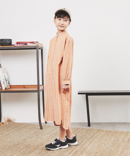 coen（コーエン）の「バンドカラーシャツワンピース（シャツワンピース・キッズ・オレンジ/ケリー・140/130/110/150/120/100）」の9枚目の写真