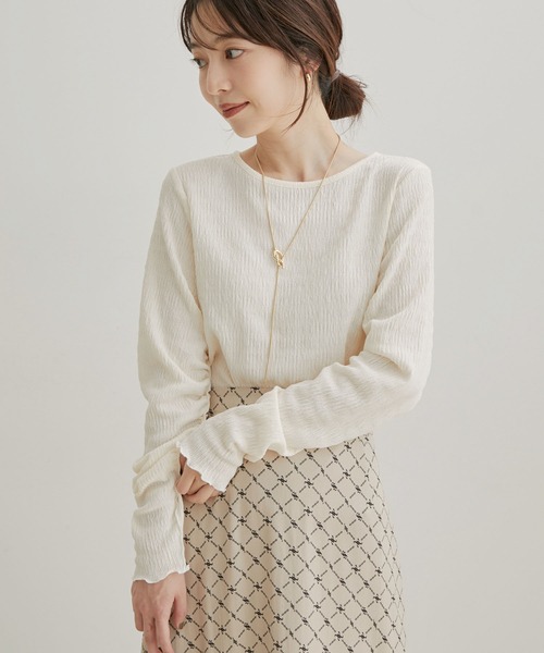 VIS(ビス)の「【洗える】膨れシャーリング調ギャザースリーブトップス(Tシャツ/カットソー・レディース・ブラック/ダークブラウン/ミント/キナリ・FREE)」の2枚目の写真