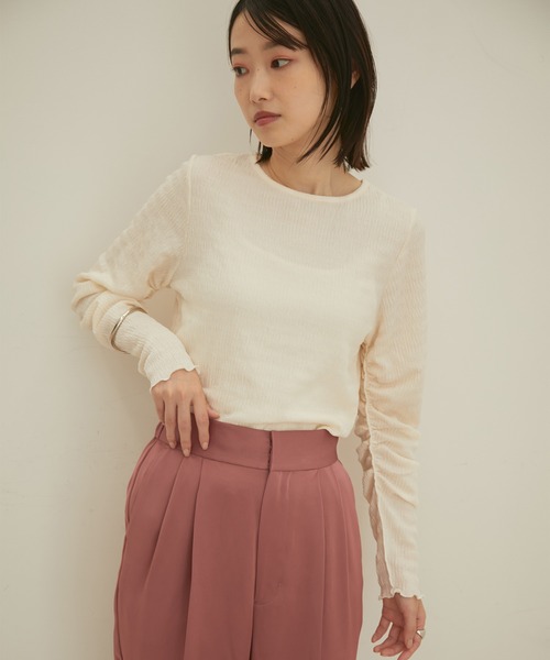 VIS(ビス)の「【洗える】膨れシャーリング調ギャザースリーブトップス(Tシャツ/カットソー・レディース・ブラック/ダークブラウン/ミント/キナリ・FREE)」の17枚目の写真