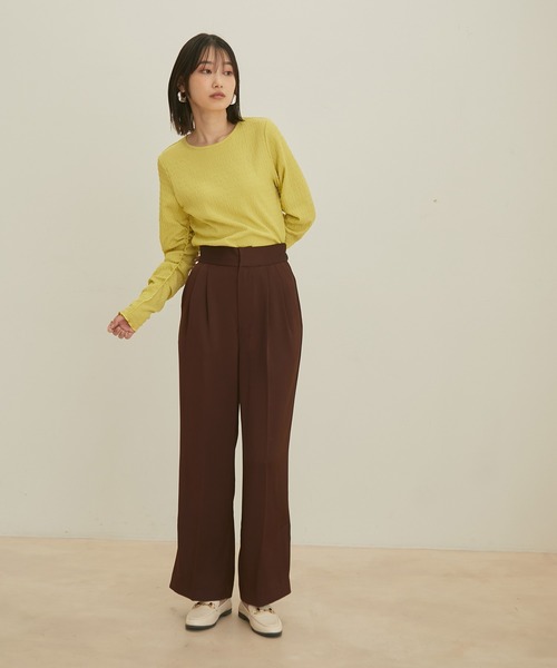 VIS(ビス)の「【洗える】膨れシャーリング調ギャザースリーブトップス(Tシャツ/カットソー・レディース・ブラック/ダークブラウン/ミント/キナリ・FREE)」の11枚目の写真