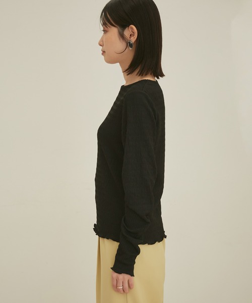 VIS(ビス)の「【洗える】膨れシャーリング調ギャザースリーブトップス(Tシャツ/カットソー・レディース・ブラック/ダークブラウン/ミント/キナリ・FREE)」の6枚目の写真