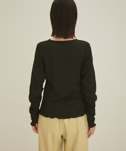 VIS(ビス)の「【洗える】膨れシャーリング調ギャザースリーブトップス(Tシャツ/カットソー・レディース・ブラック/ダークブラウン/ミント/キナリ・FREE)」の9枚目の写真