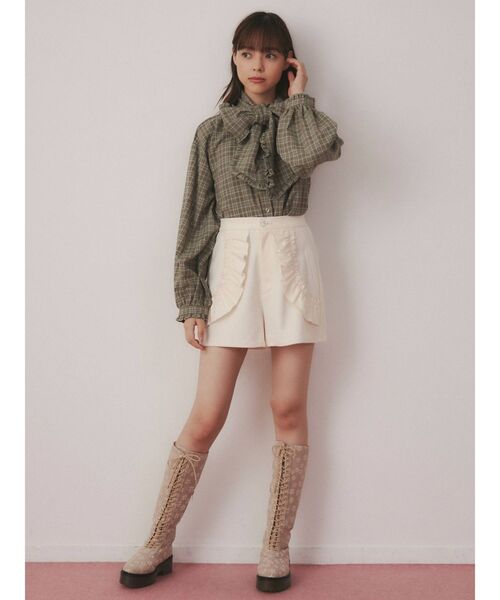 merry jenny(メリージェニー)の「チェックタイリボンブラウス(シャツ/ブラウス・レディース・グリーン/ベージュ/ブラック・FREE)」の6枚目の写真