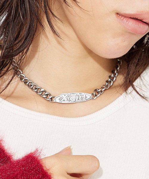 X-girl(エックスガール)の「OVAL LOGO NECKLACE(ネックレス・レディース・シルバー/ゴールド・ONE SIZE)」の2枚目の写真