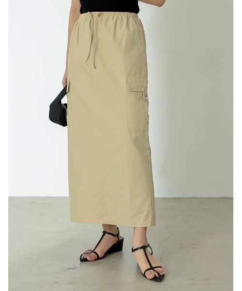 [低身長サイズ有]ナイロンウエストドロストカーゴスカート