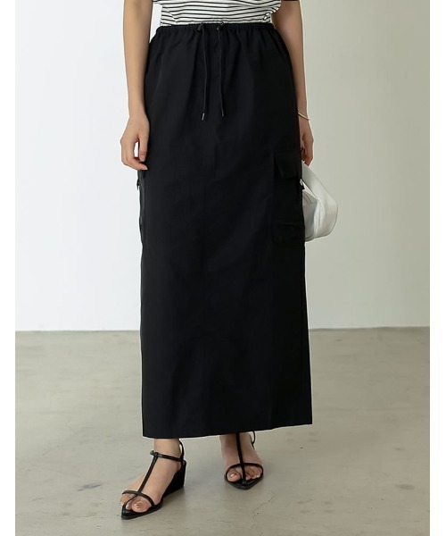 [低身長サイズ有]ナイロンウエストドロストカーゴスカート