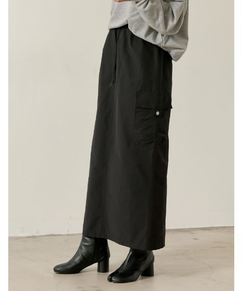 [低身長サイズ有]ナイロンウエストドロストカーゴスカート