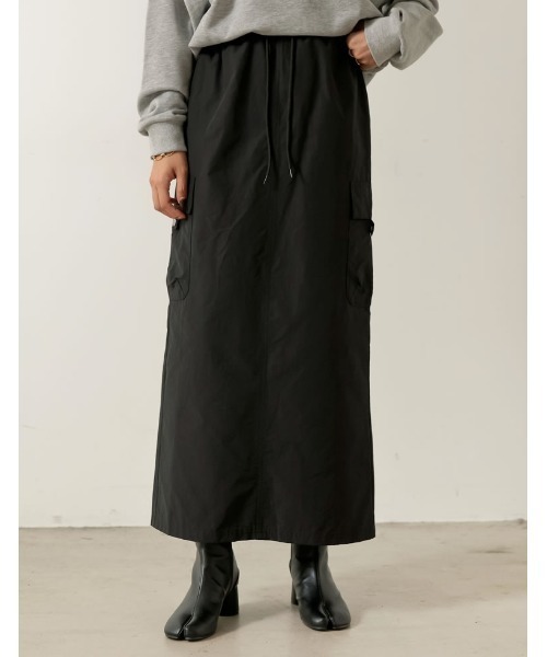 [低身長サイズ有]ナイロンウエストドロストカーゴスカート