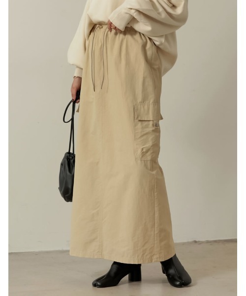[低身長サイズ有]ナイロンウエストドロストカーゴスカート