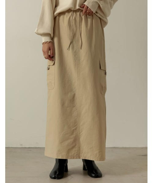 [低身長サイズ有]ナイロンウエストドロストカーゴスカート