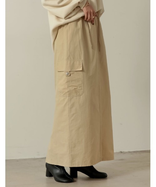 [低身長サイズ有]ナイロンウエストドロストカーゴスカート