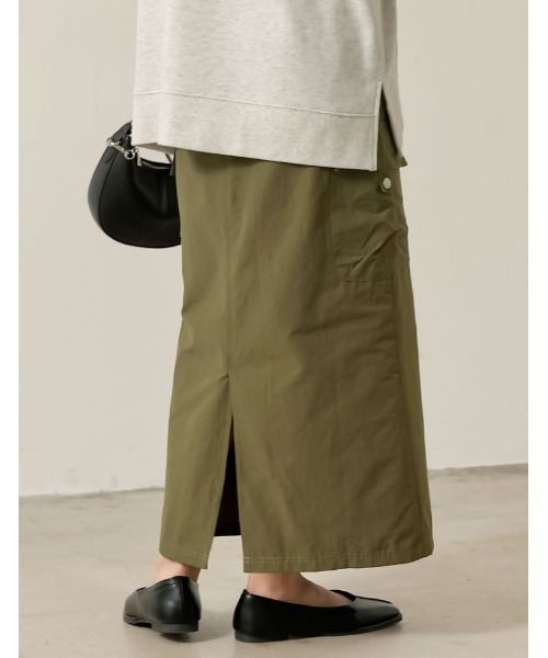 [低身長サイズ有]ナイロンウエストドロストカーゴスカート