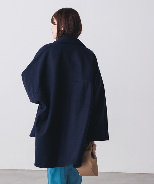 LIMI feu ロングコート　変形　ウール　ネイビー　ポンチョ型　モモンガ ハンチ hunch ウールライクメルトンポンチョコート （BLUE