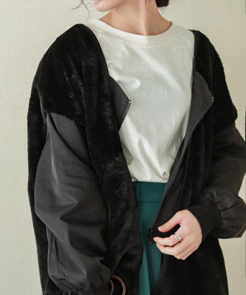 La-gemme（ラジェム）の「異素材切り替えファージャケット（その他アウター・レディース・ブラック/カーキ/ブラウン・フリー）」の16枚目の写真