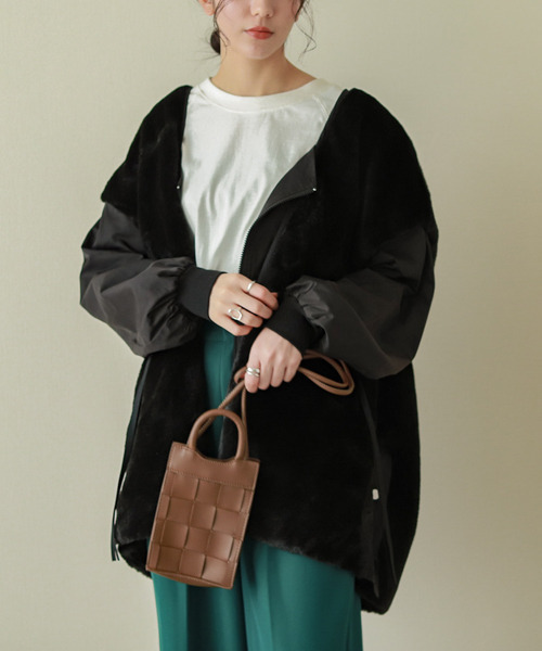 La-gemme（ラジェム）の「異素材切り替えファージャケット（その他アウター・レディース・ブラック/カーキ/ブラウン・フリー）」の8枚目の写真