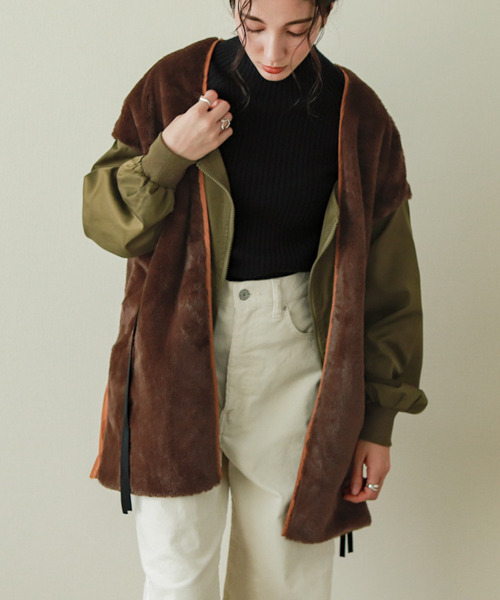 La-gemme（ラジェム）の「異素材切り替えファージャケット（その他アウター・レディース・ブラック/カーキ/ブラウン・フリー）」の13枚目の写真