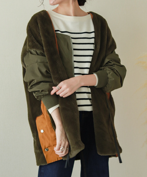 La-gemme（ラジェム）の「異素材切り替えファージャケット（その他アウター・レディース・ブラック/カーキ/ブラウン・フリー）」の10枚目の写真