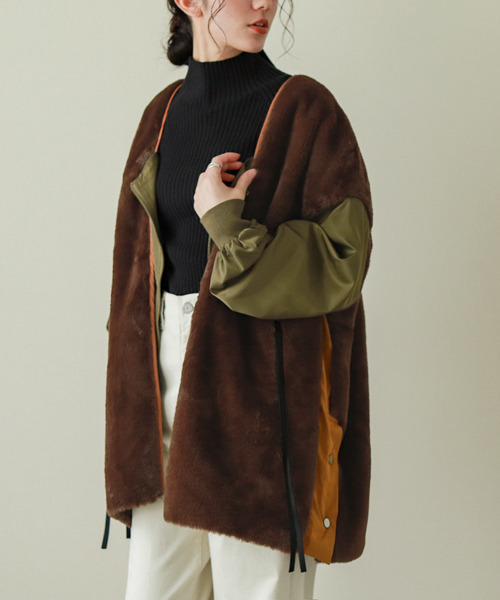 La-gemme（ラジェム）の「異素材切り替えファージャケット（その他アウター・レディース・ブラック/カーキ/ブラウン・フリー）」の9枚目の写真