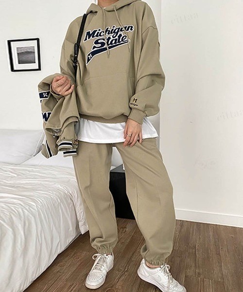 Dalfwin(ダールフィン)の「2023AW 秋冬新作 韓国ファッション スウェット セット レディース【上下セット】Michiganロゴセットアップ パーカー スウェットパンツ トレーナー スウェットパンツ ジャージ(ルームウェア/パジャマ・レディース・ブラック/グリーン/グレー・FREE)」の18枚目の写真