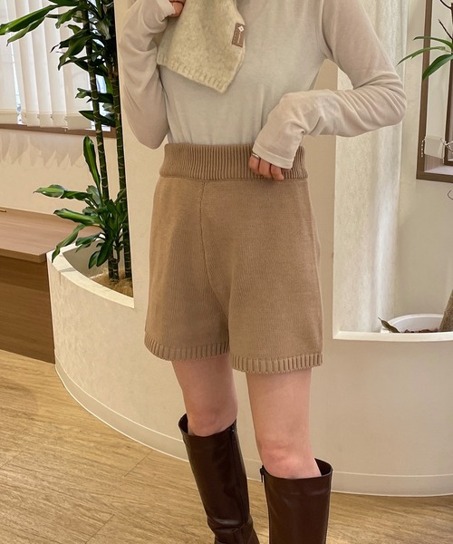 LE MORE（リモア）の「ニットショートパンツ（その他パンツ・レディース・アイボリー/ブラック/ベージュ・FREE）」の3枚目の写真