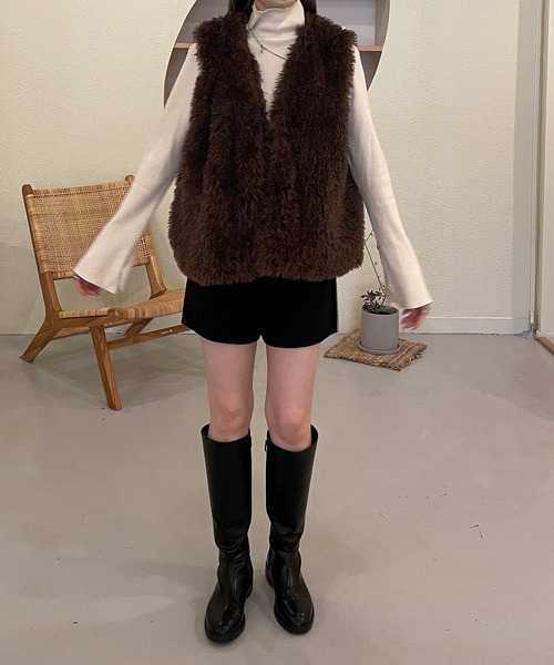 LE MORE（リモア）の「ニットショートパンツ（その他パンツ・レディース・アイボリー/ブラック/ベージュ・FREE）」の6枚目の写真