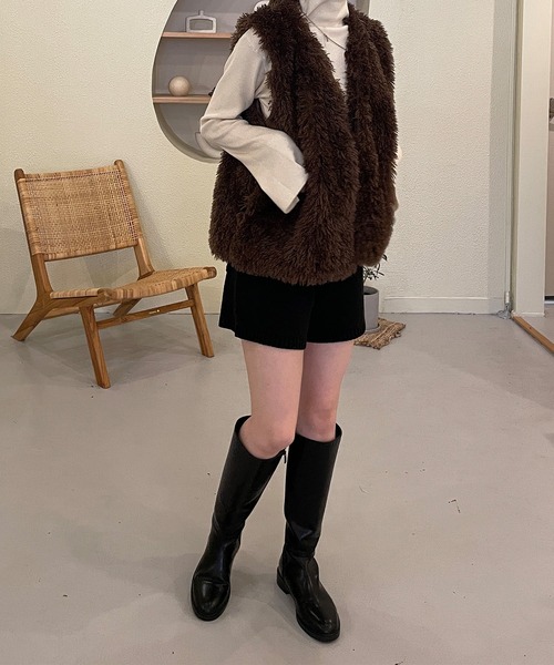 LE MORE（リモア）の「ニットショートパンツ（その他パンツ・レディース・アイボリー/ブラック/ベージュ・FREE）」の5枚目の写真