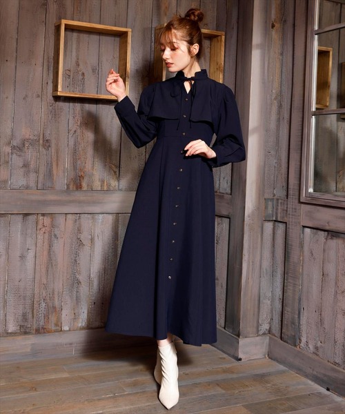 Swingle フロントボタンビッグカラーシャツワンピース