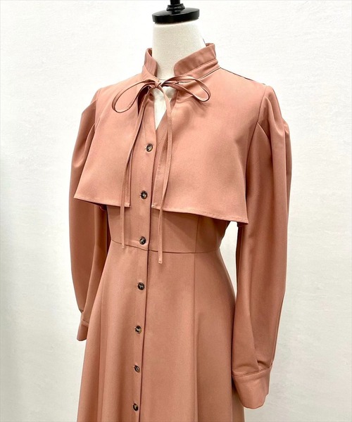 Swingle フロントボタンビッグカラーシャツワンピース