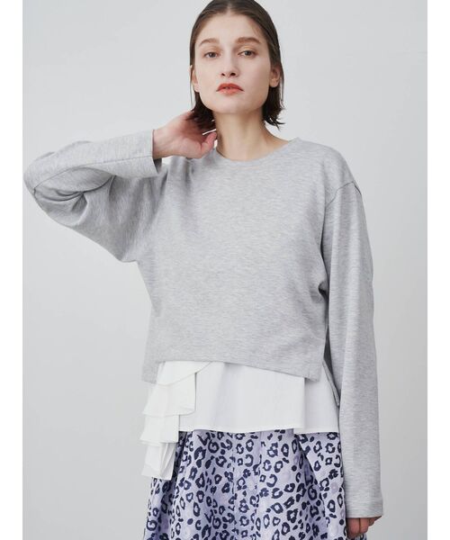 ELENDEEK(エレンディーク)の「ラッフル&プリーツセットカットソー(Tシャツ/カットソー・レディース・オフホワイト/ライトグレー/ブラック・FREE)」の3枚目の写真