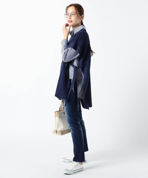 Grand PARK（グランドパーク）の「リネンライク　アゼ編みポンチョベスト（ベスト・レディース・ベージュ/ネイビー/クリーム・FREE）」の6枚目の写真