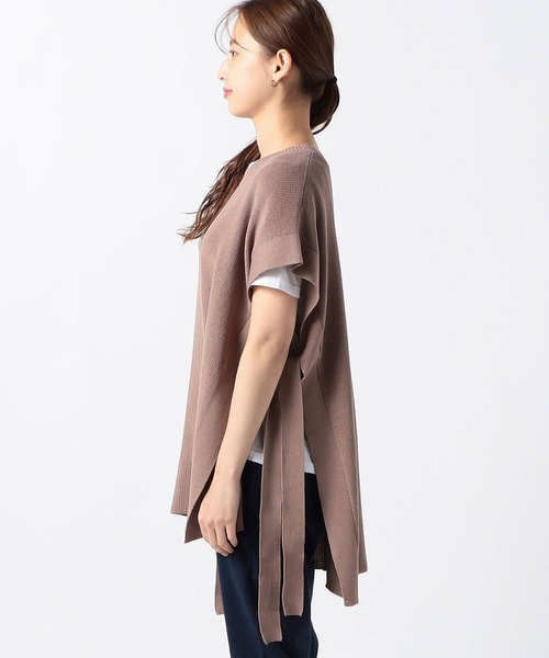Grand PARK（グランドパーク）の「リネンライク　アゼ編みポンチョベスト（ベスト・レディース・ベージュ/ネイビー/クリーム・FREE）」の8枚目の写真