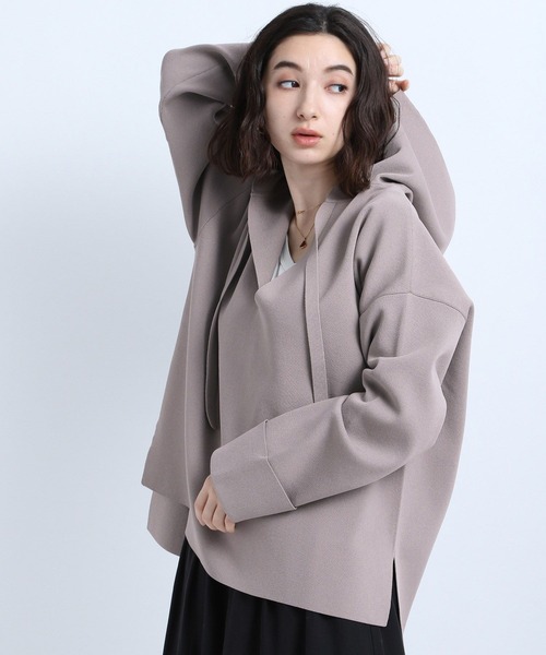 eL（エル）の「【eL】Loose knit Hoodie/184755（ニット/セーター・レディース・ブラック/アイボリー/グレイッシュベージュ・FREE）」の3枚目の写真