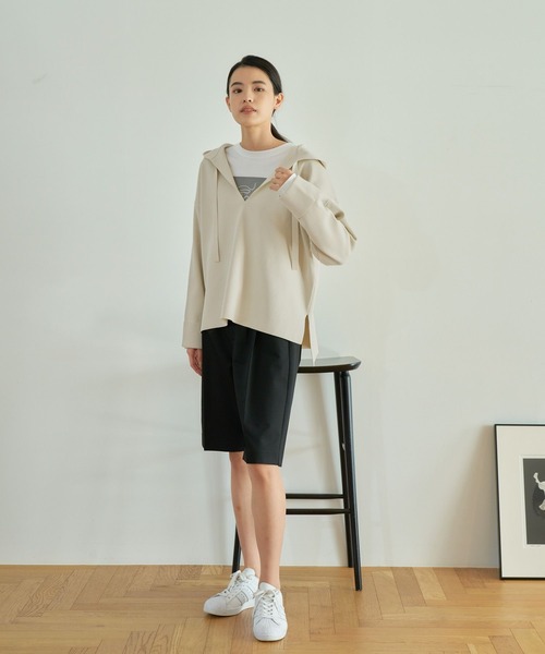 eL（エル）の「【eL】Loose knit Hoodie/184755（ニット/セーター・レディース・ブラック/アイボリー/グレイッシュベージュ・FREE）」の9枚目の写真