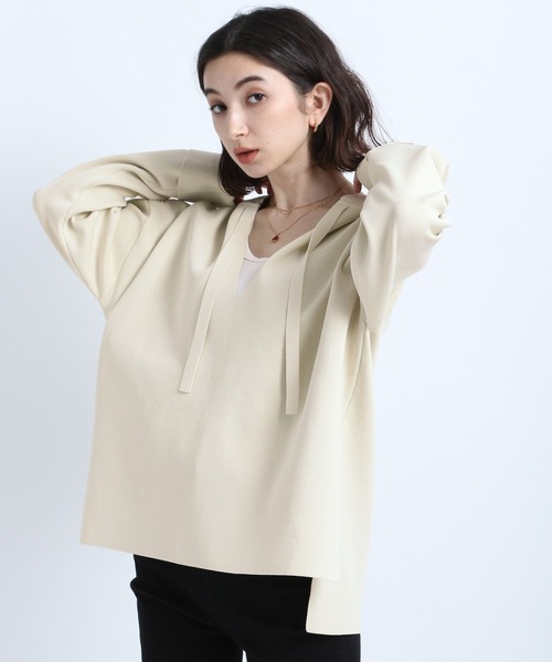 eL（エル）の「【eL】Loose knit Hoodie/184755（ニット/セーター・レディース・ブラック/アイボリー/グレイッシュベージュ・FREE）」の11枚目の写真