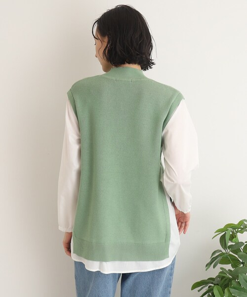 SHOO・LA・RUE（シューラルー）の「◆ニット×布帛ドッキングプルオーバー（Tシャツ/カットソー・レディース・グリーン/ライトベージュ/ブラック・00）」の6枚目の写真