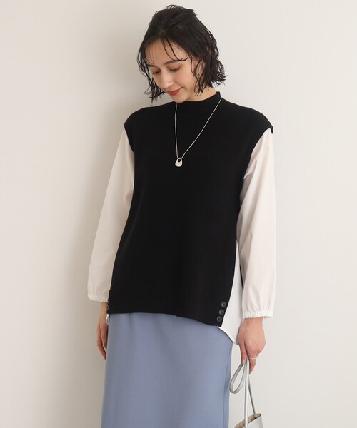 SHOO・LA・RUE（シューラルー）の「◆ニット×布帛ドッキングプルオーバー（Tシャツ/カットソー・レディース・グリーン/ライトベージュ/ブラック・00）」の10枚目の写真