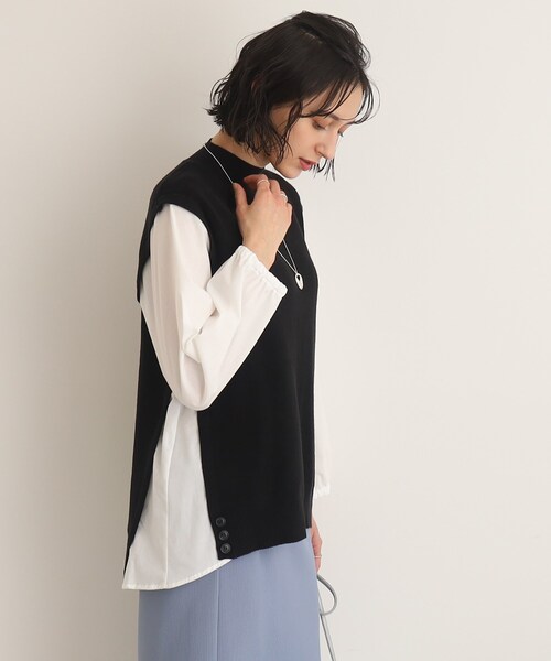 SHOO・LA・RUE（シューラルー）の「◆ニット×布帛ドッキングプルオーバー（Tシャツ/カットソー・レディース・グリーン/ライトベージュ/ブラック・00）」の11枚目の写真